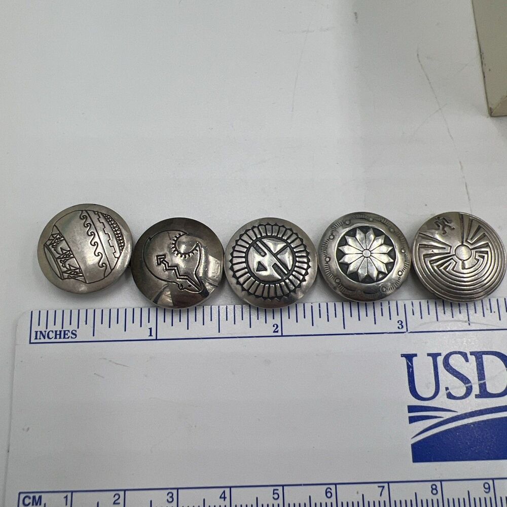 Set Of 5 Sterling Silver Button Covers Western Native American Snap On Vintage - Picture 9 of 9